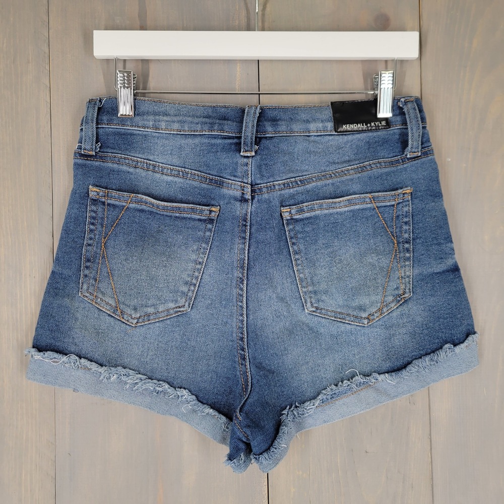 Kendall + Kylie Denim Shorts Women 9/29 Blue The Drifter High Rise Cuff Raw - Picture 2 of 9